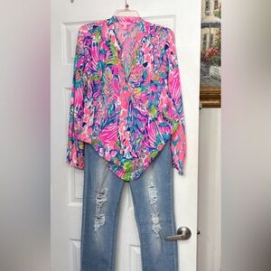 Lilly Pulitzer Pink and Blue Floral Blouse